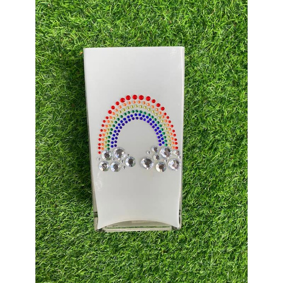 OOAK Tall White Rainbow Rhinestone Vase - Colorful Bling Gem Planter - Picture 1 of 7